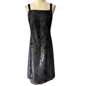 Black Midi Dress with Textured Swirl Pattern